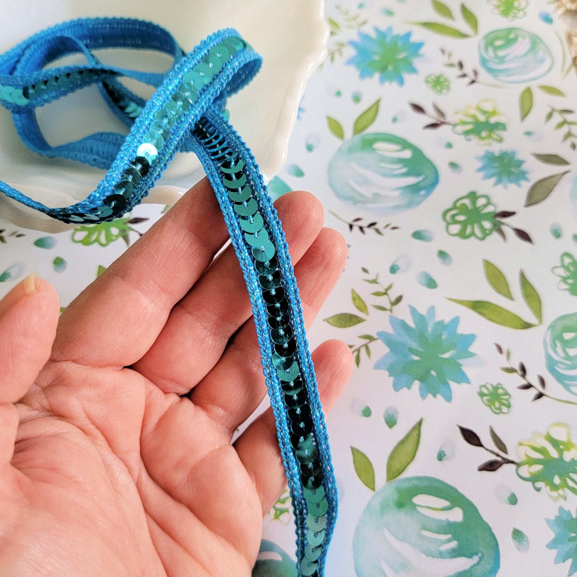 aqua sequin ribbon trim