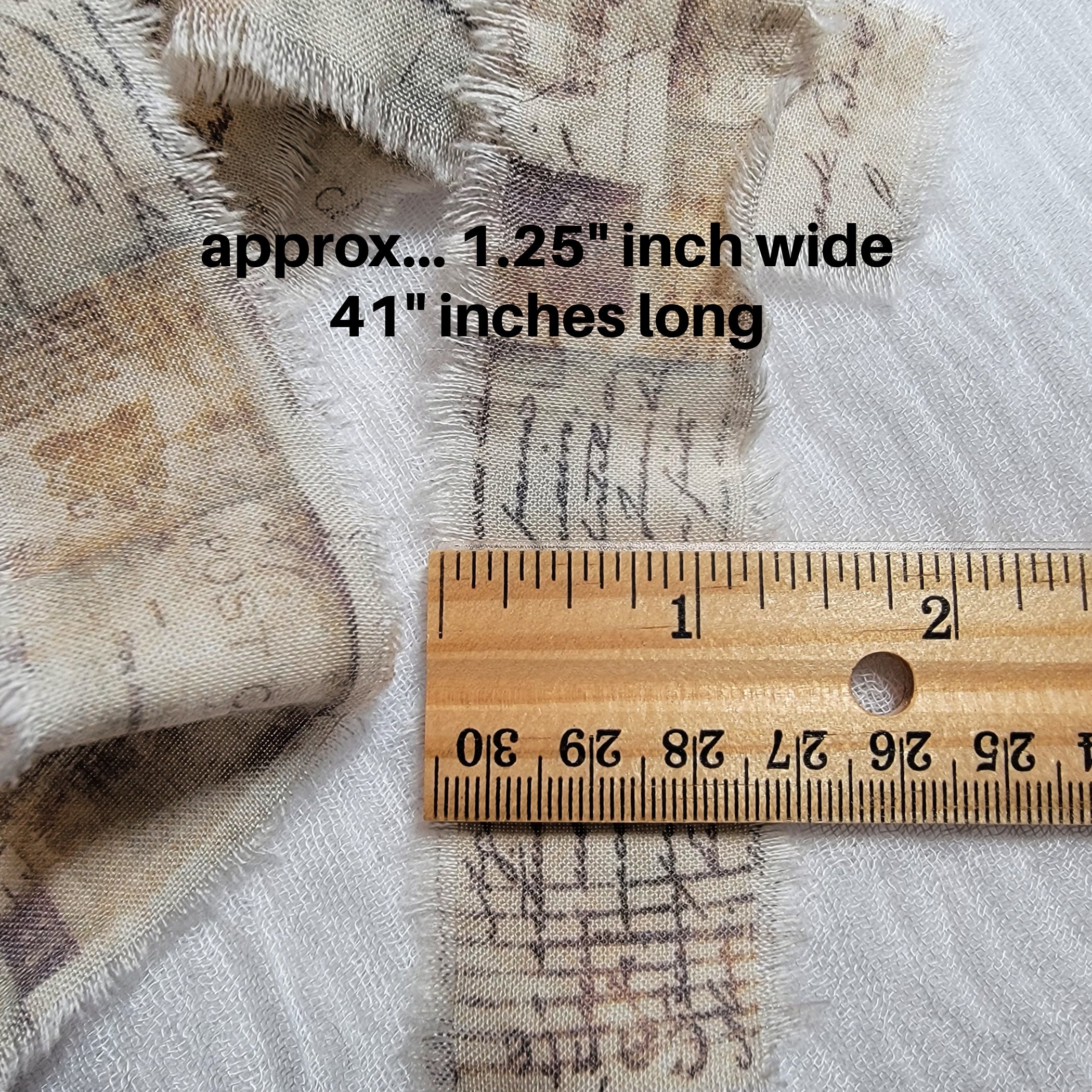 Shabby Hand Frayed Cotton Fabric Ribbon - Script Words, Cursive Text, Vintage Grunge Aesthetic