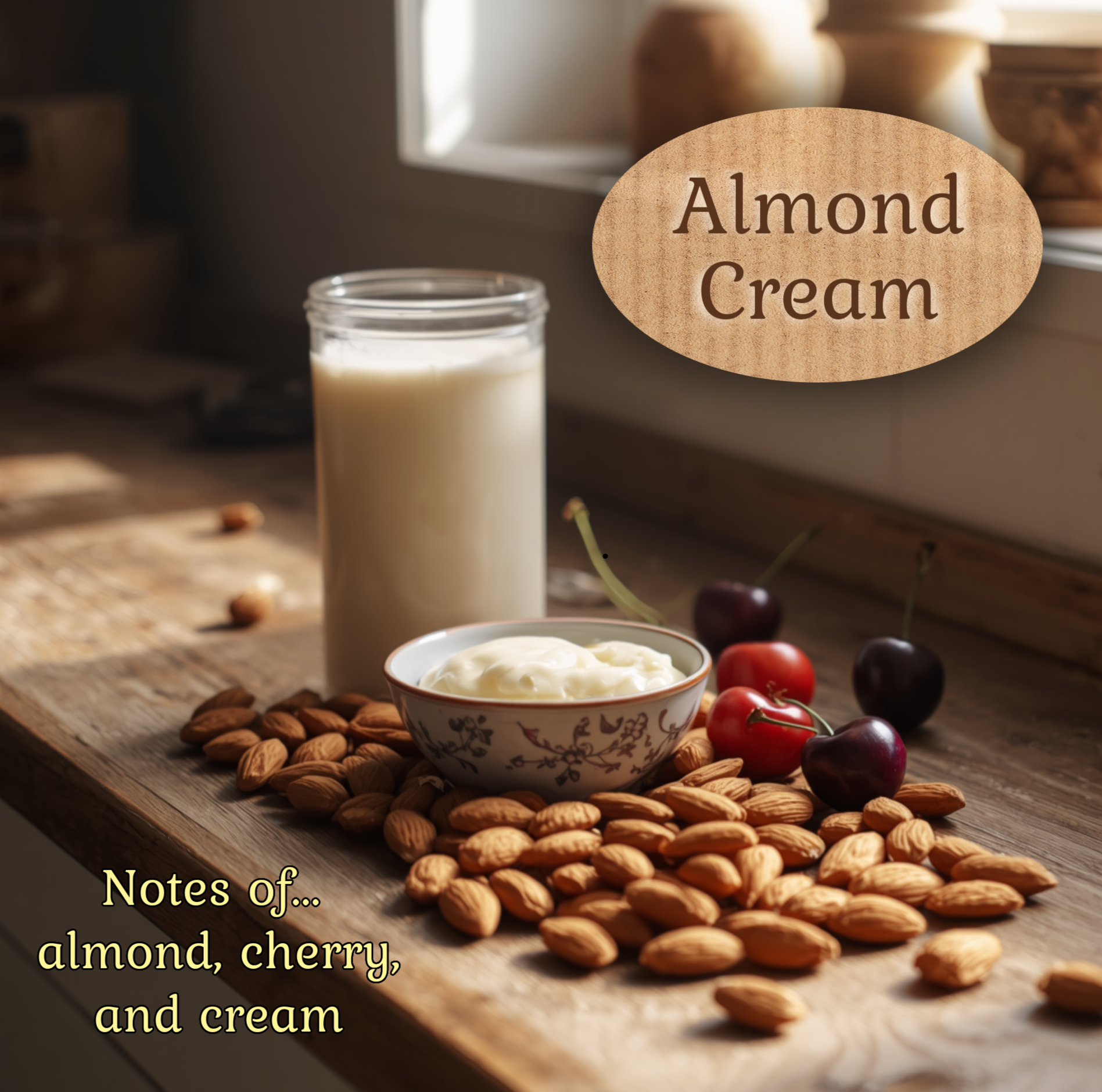 almond cream scented body powder. Talc and cornstarch free