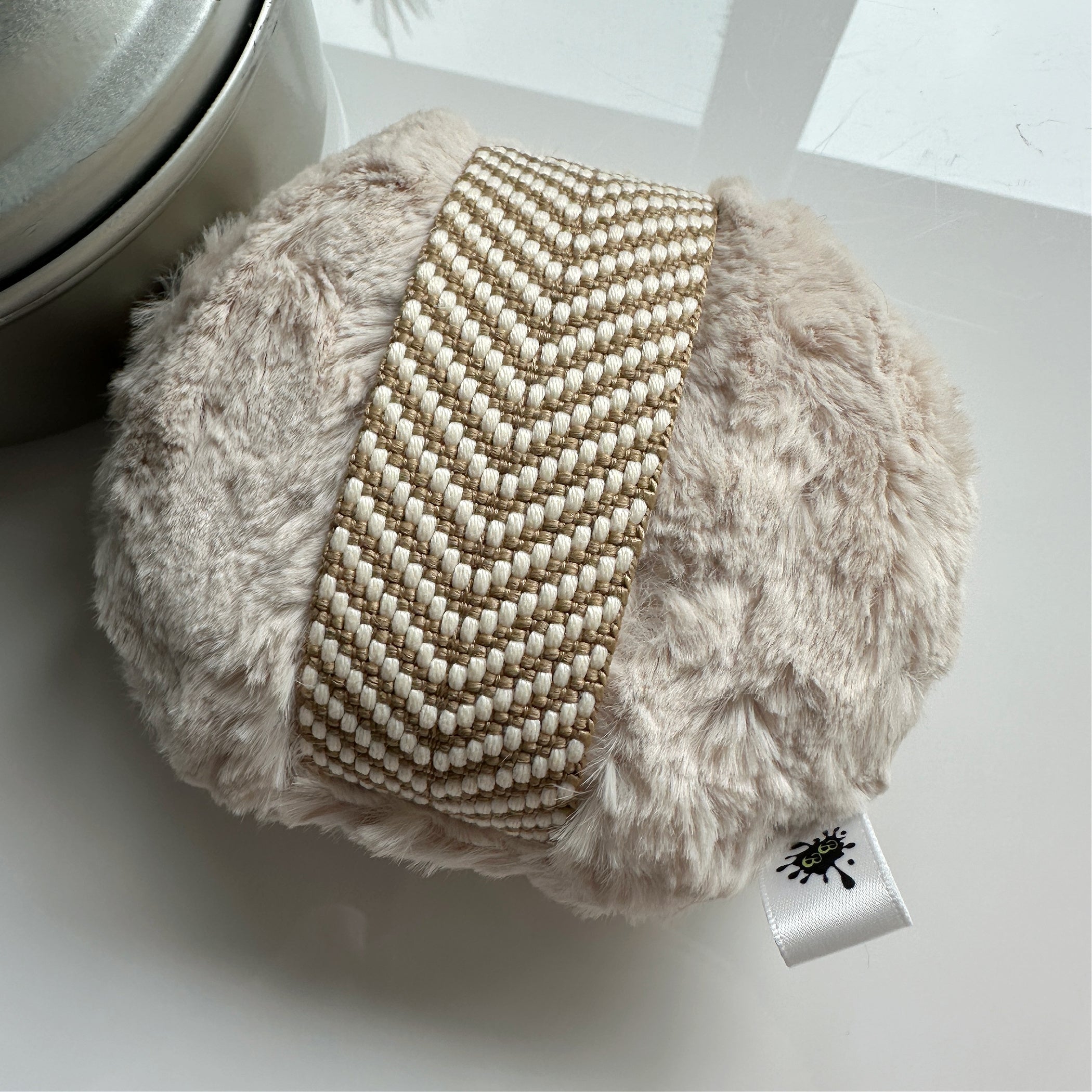 Large Powder Duster, Beige Chevron, 5 inch