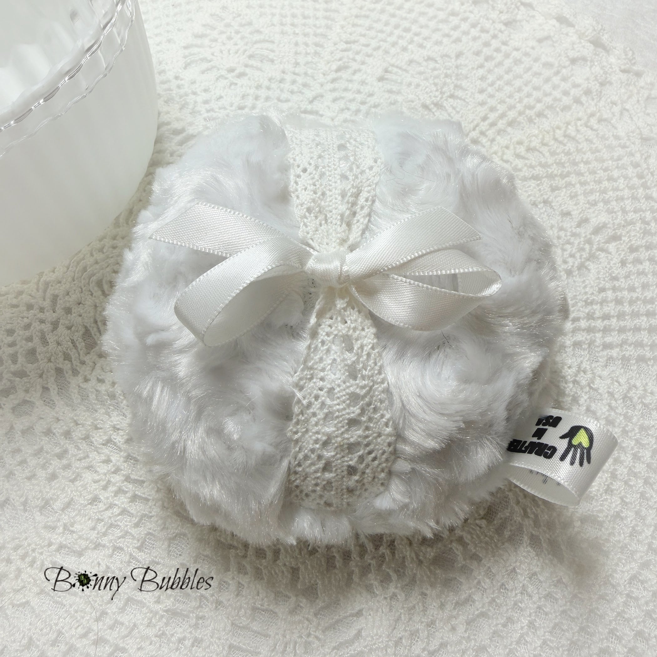 WHITE Powder Puff with Lace, 4 inch