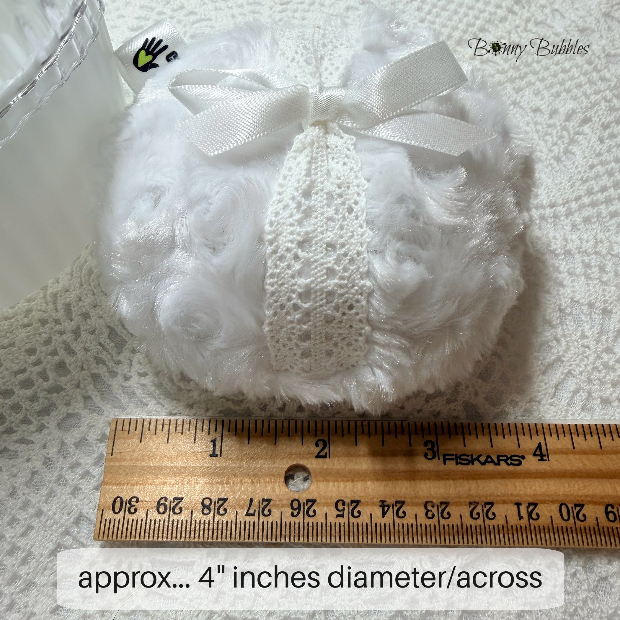WHITE Powder Puff with Lace, 4 inch