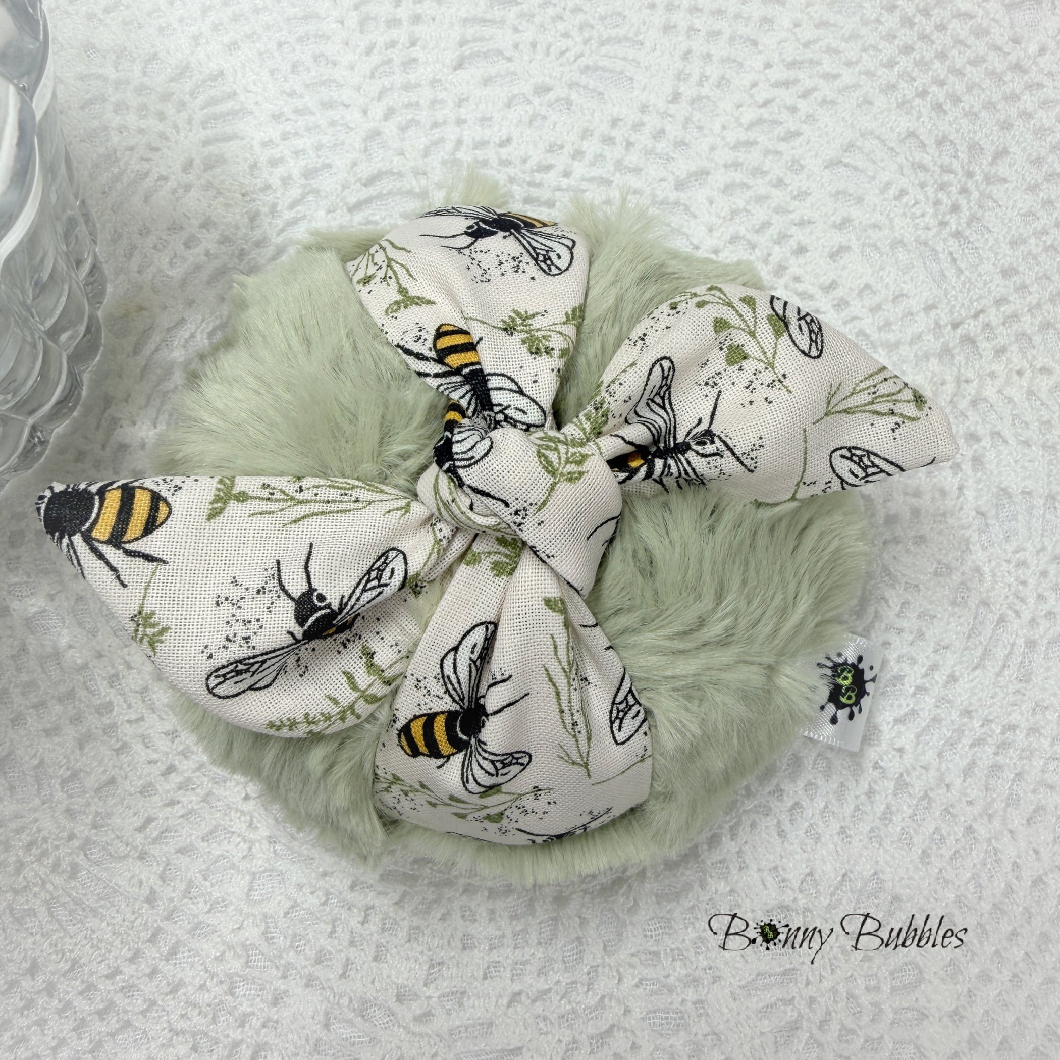 Sage Green Powder Puff - Honey Bee 3.75 inch