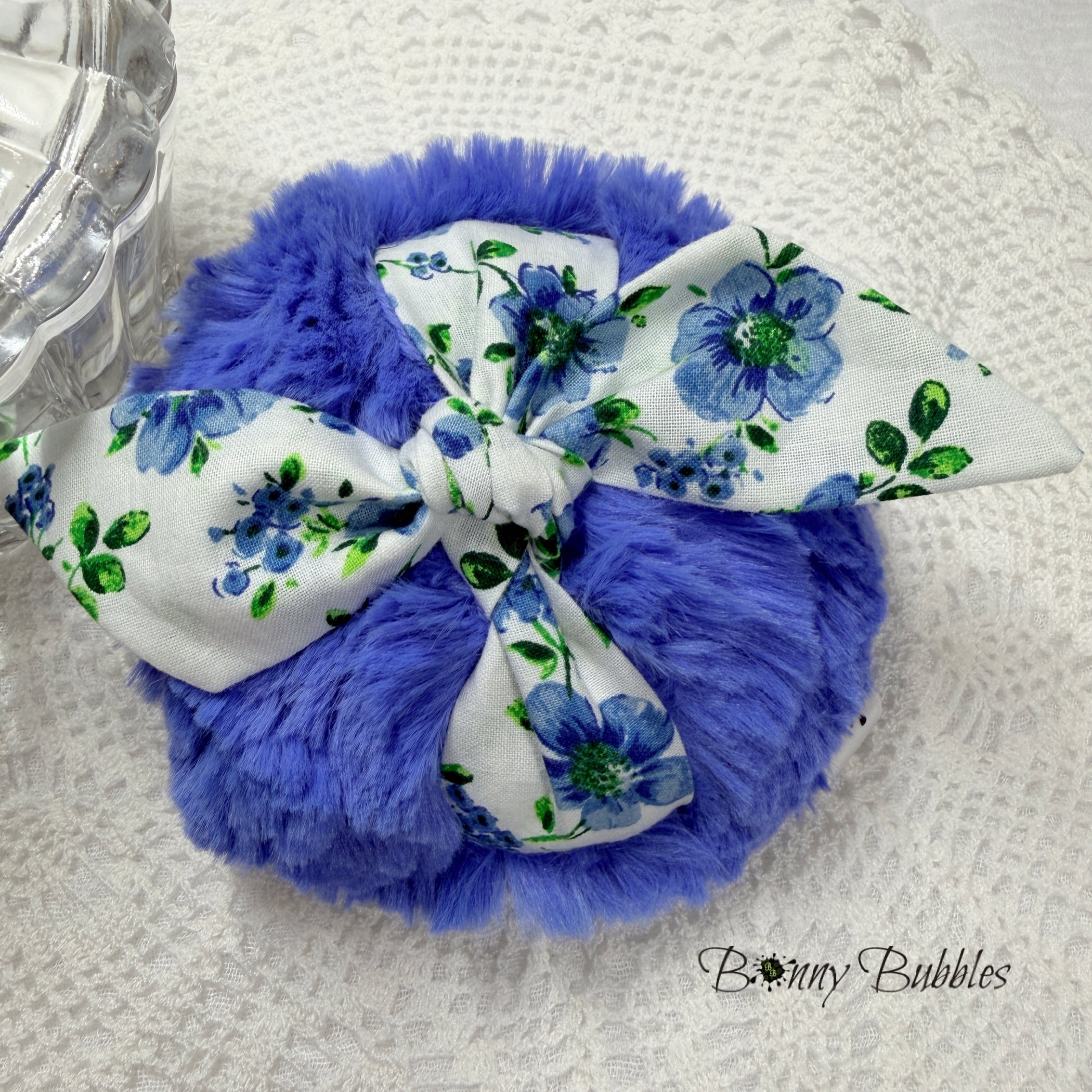Body Powder Puff - Blue Floral, 4 inch