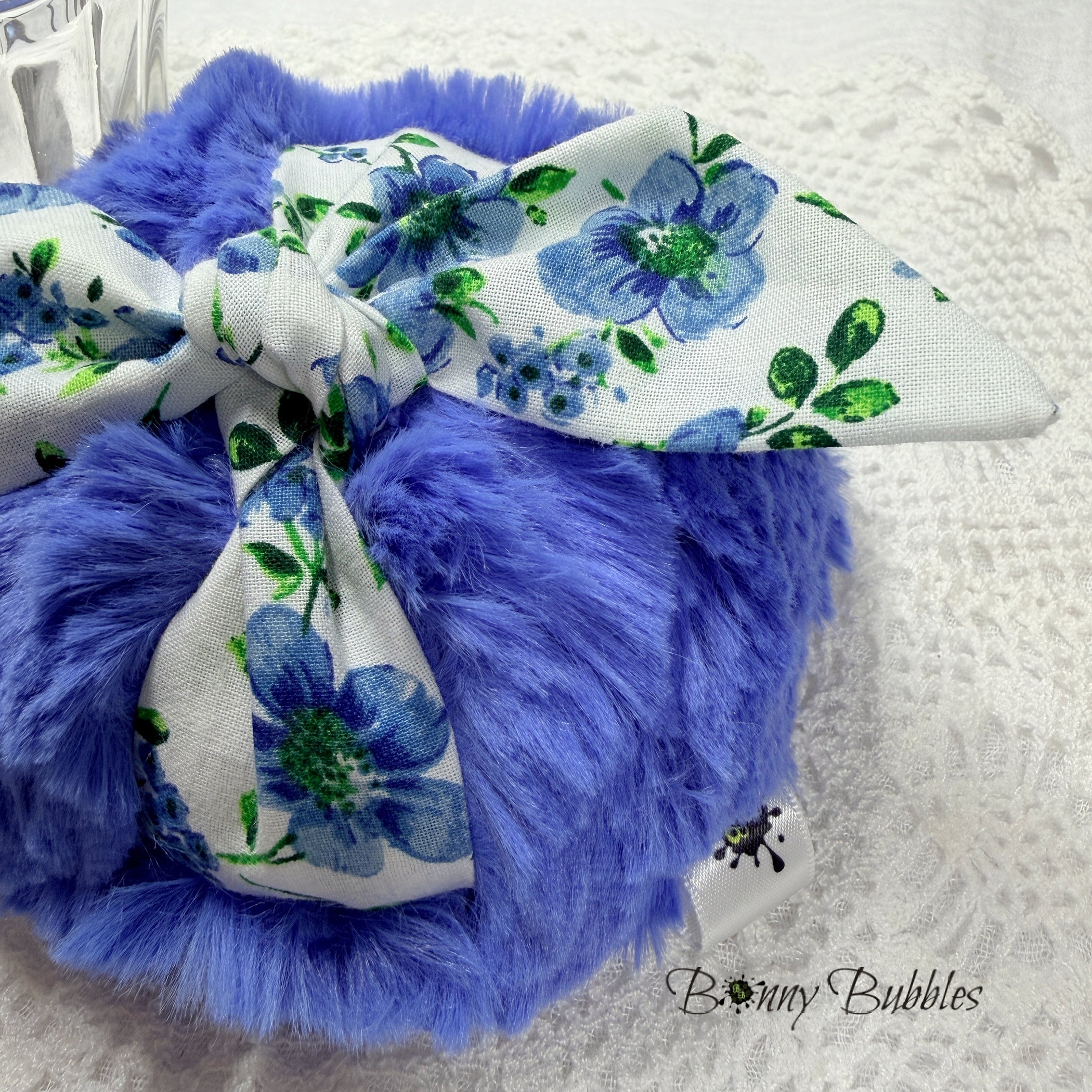 Body Powder Puff - Blue Floral, 4 inch