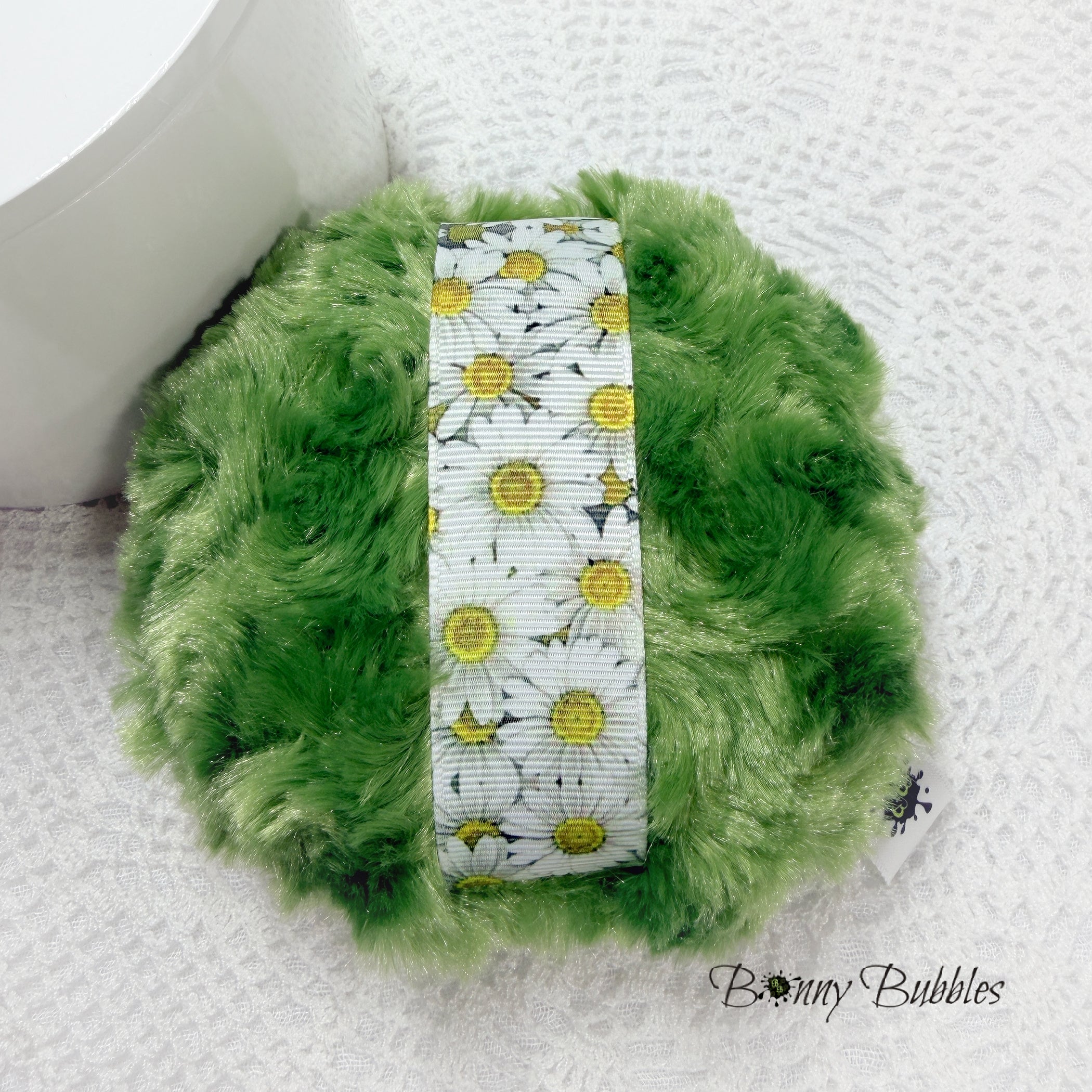 Moss Green Daisy Powder Puff, 4 inch