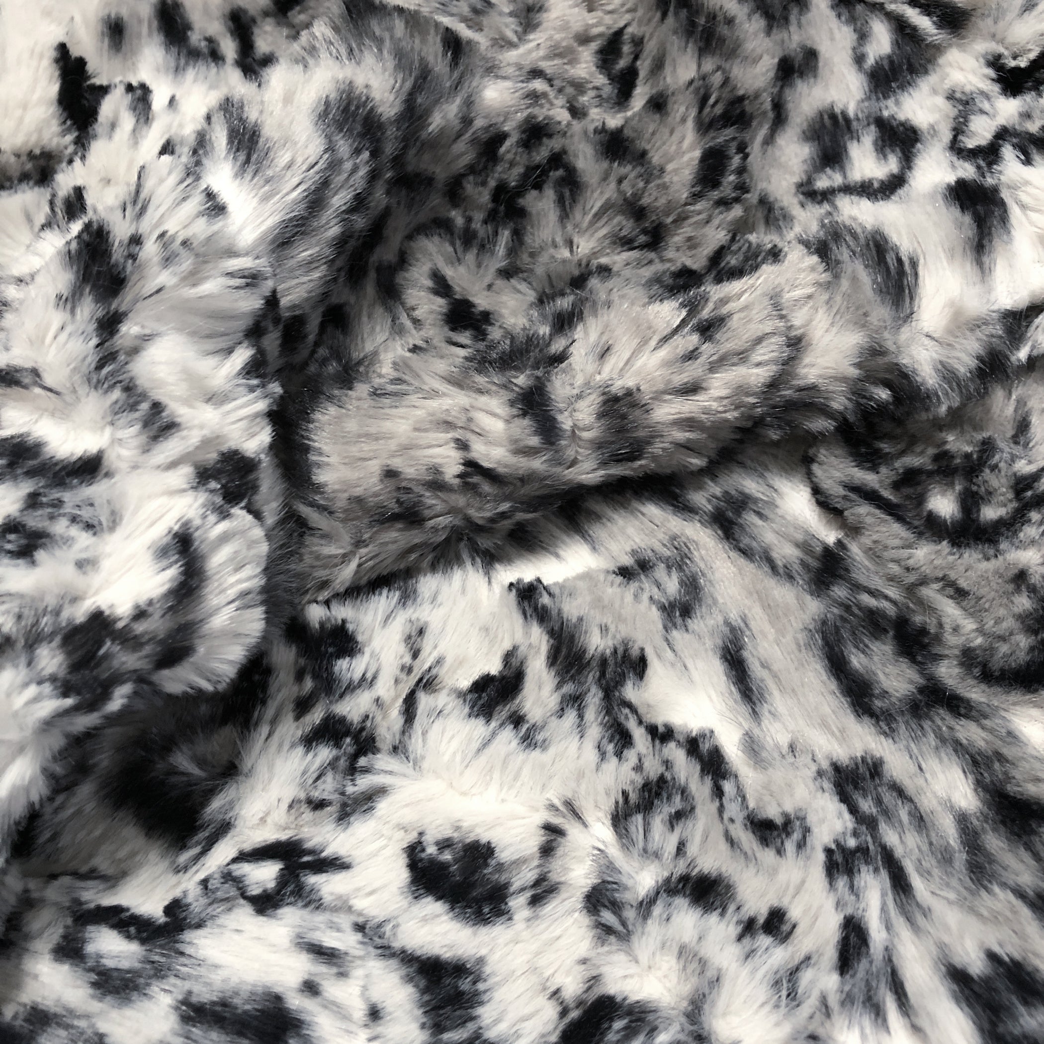 Animal Print Faux Fur, 18" x 21" inches - black and mixed grays, soft minky fake fur