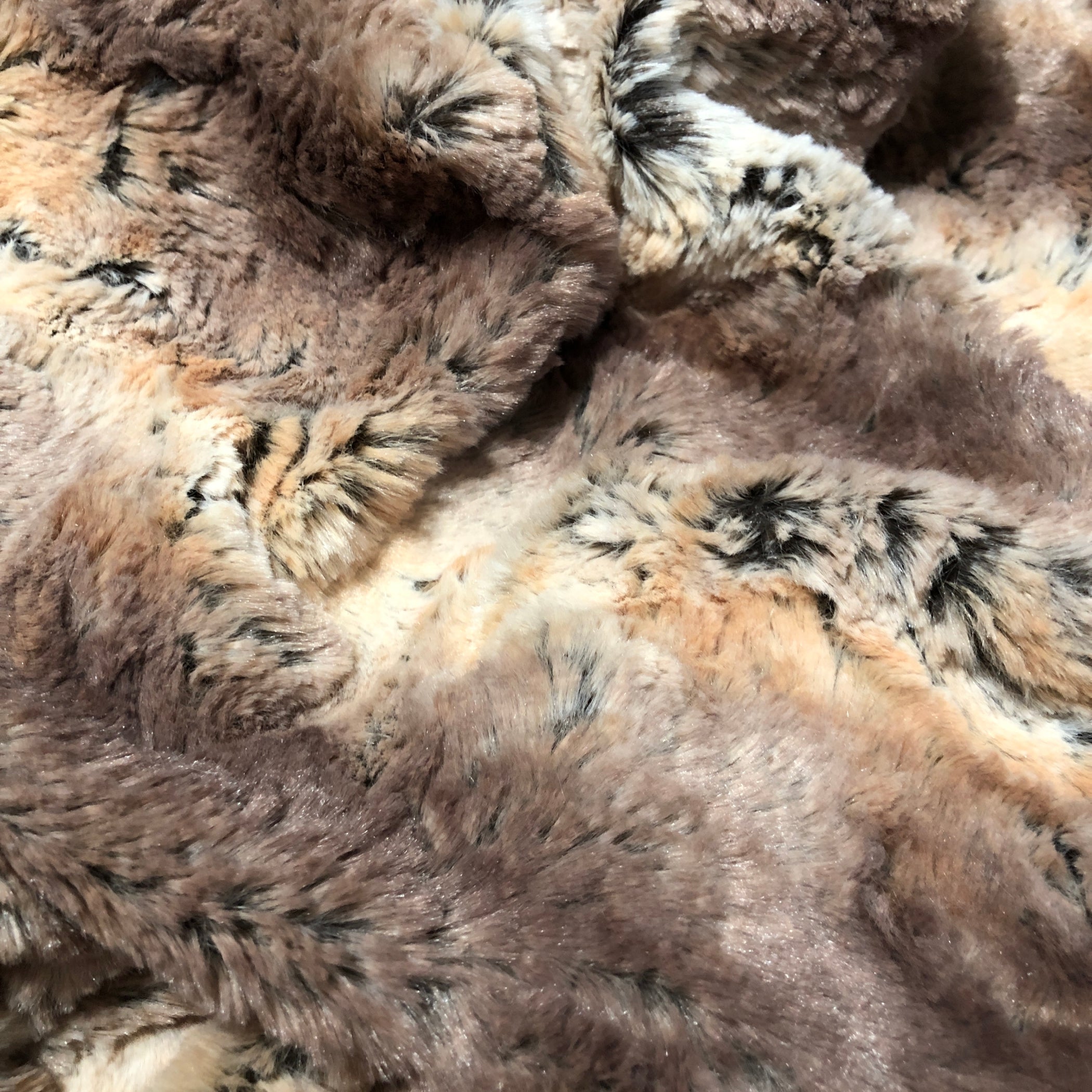 Animal Print Faux Fur, 19" x 50" inches - mixed browns, soft minky fake fur