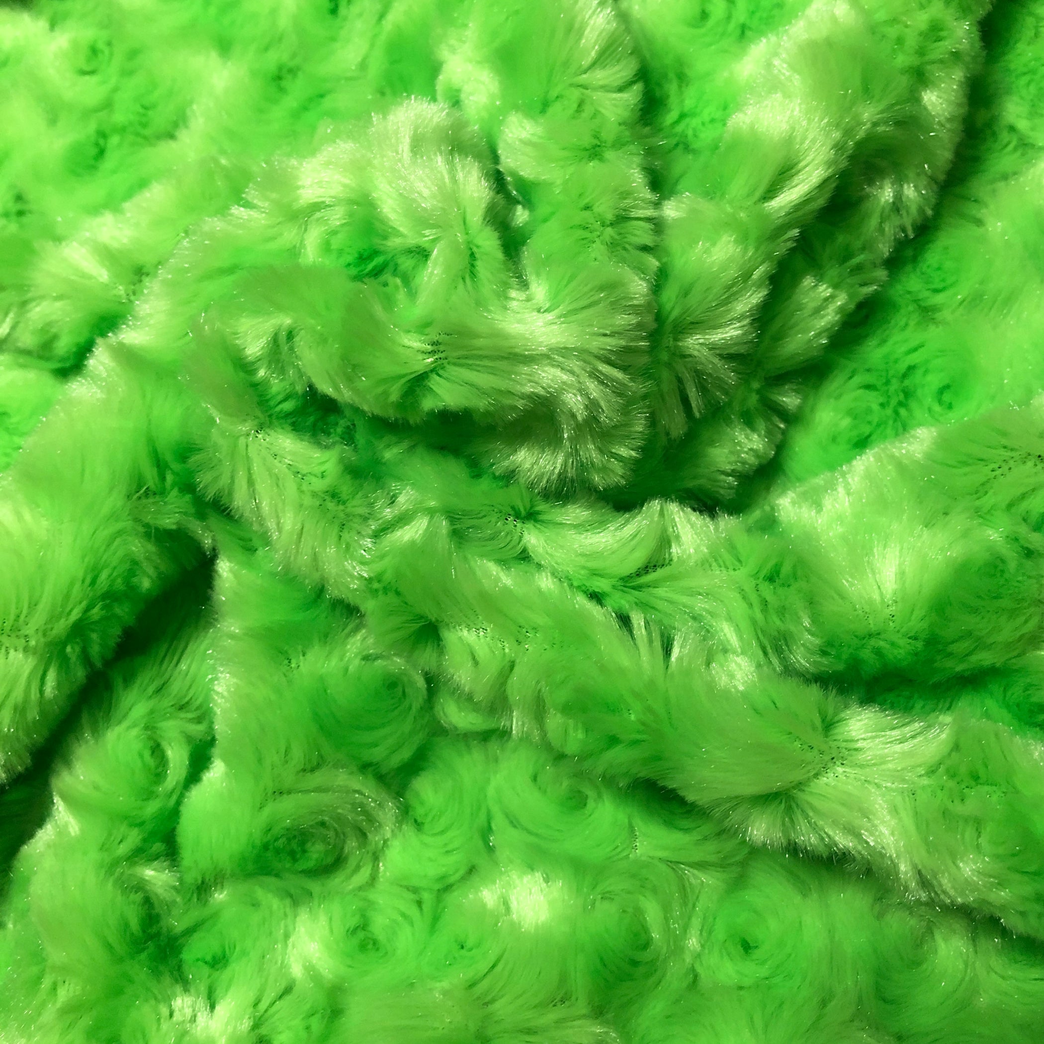 Neon Green Rosebud Minky, 17" x 24" inches - luxuriously soft fake faux fur