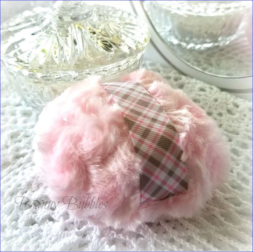 PINK Plaid Powder Puff - for dusting powder, 4 inch