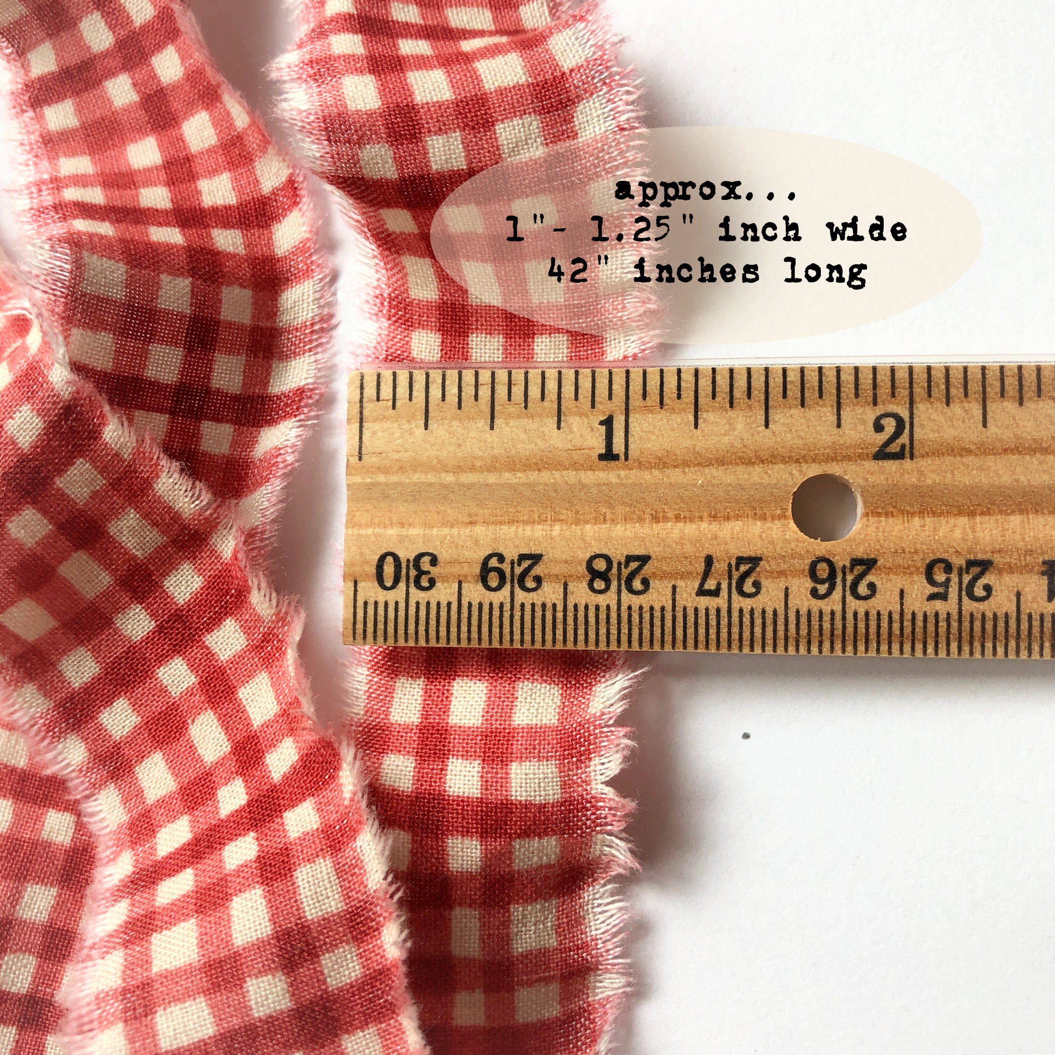 Shabby Frayed Fabric Ribbon, Red Gingham
