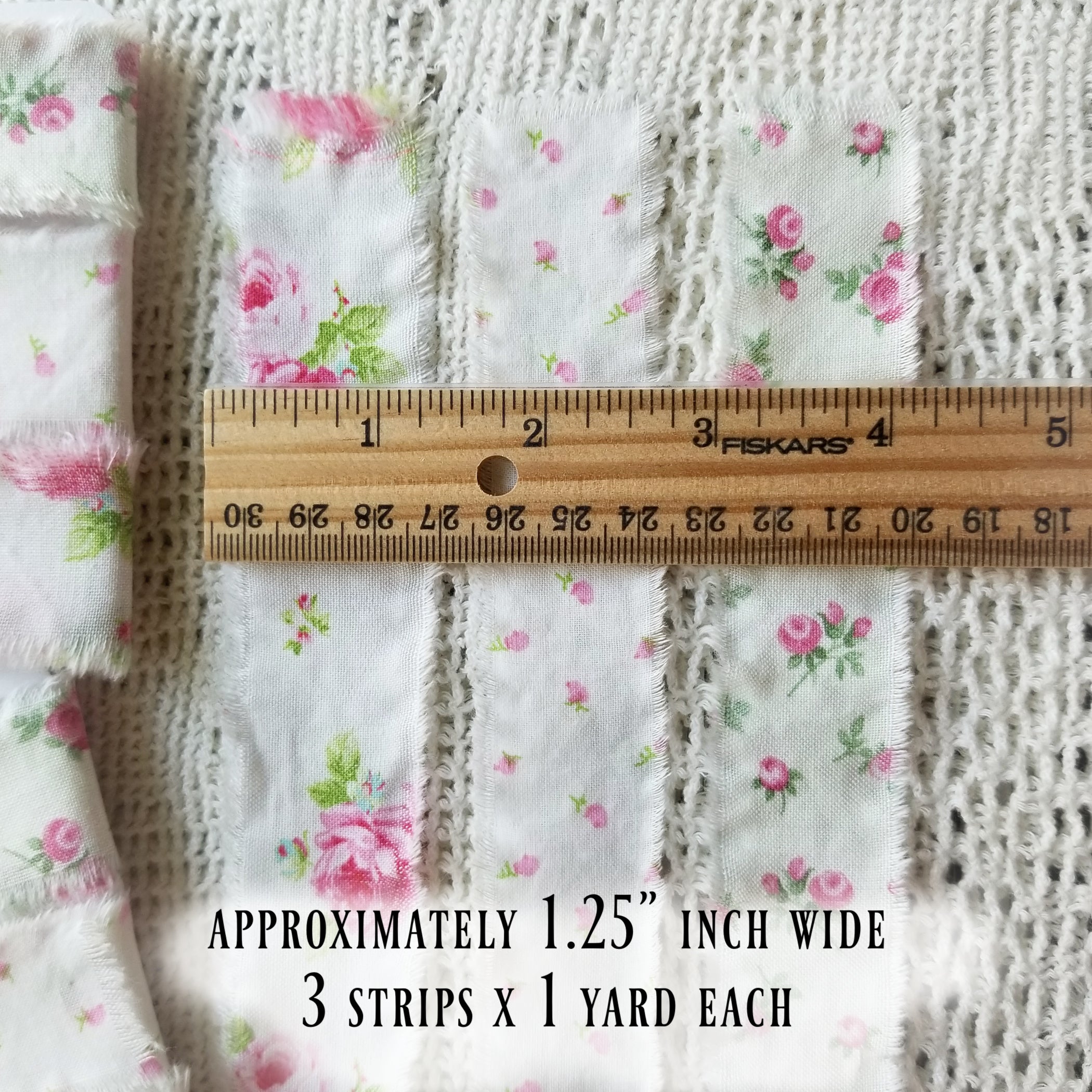 3 Yard Bundle - Shabby, Frayed Pink Roses Cotton Ribbon