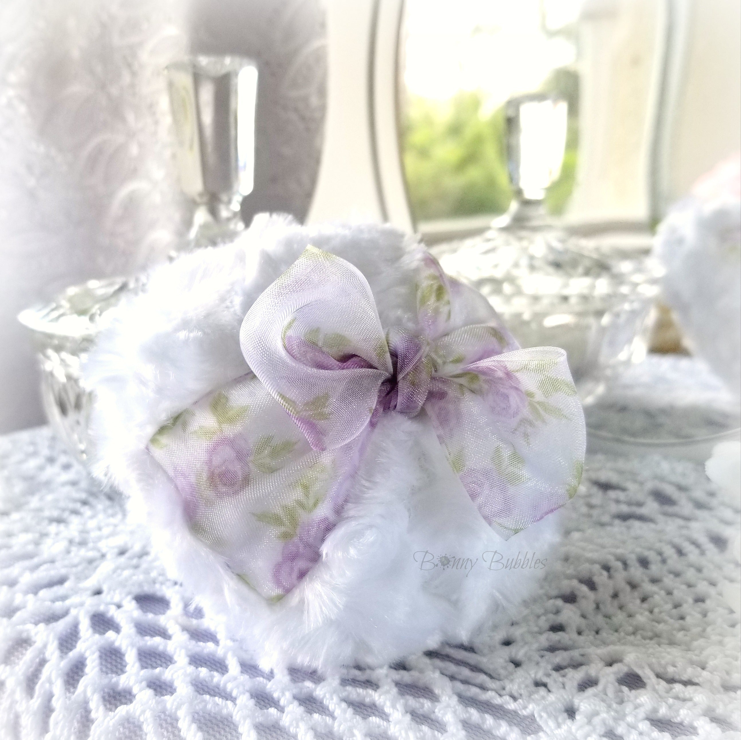 lavender organza powder puff