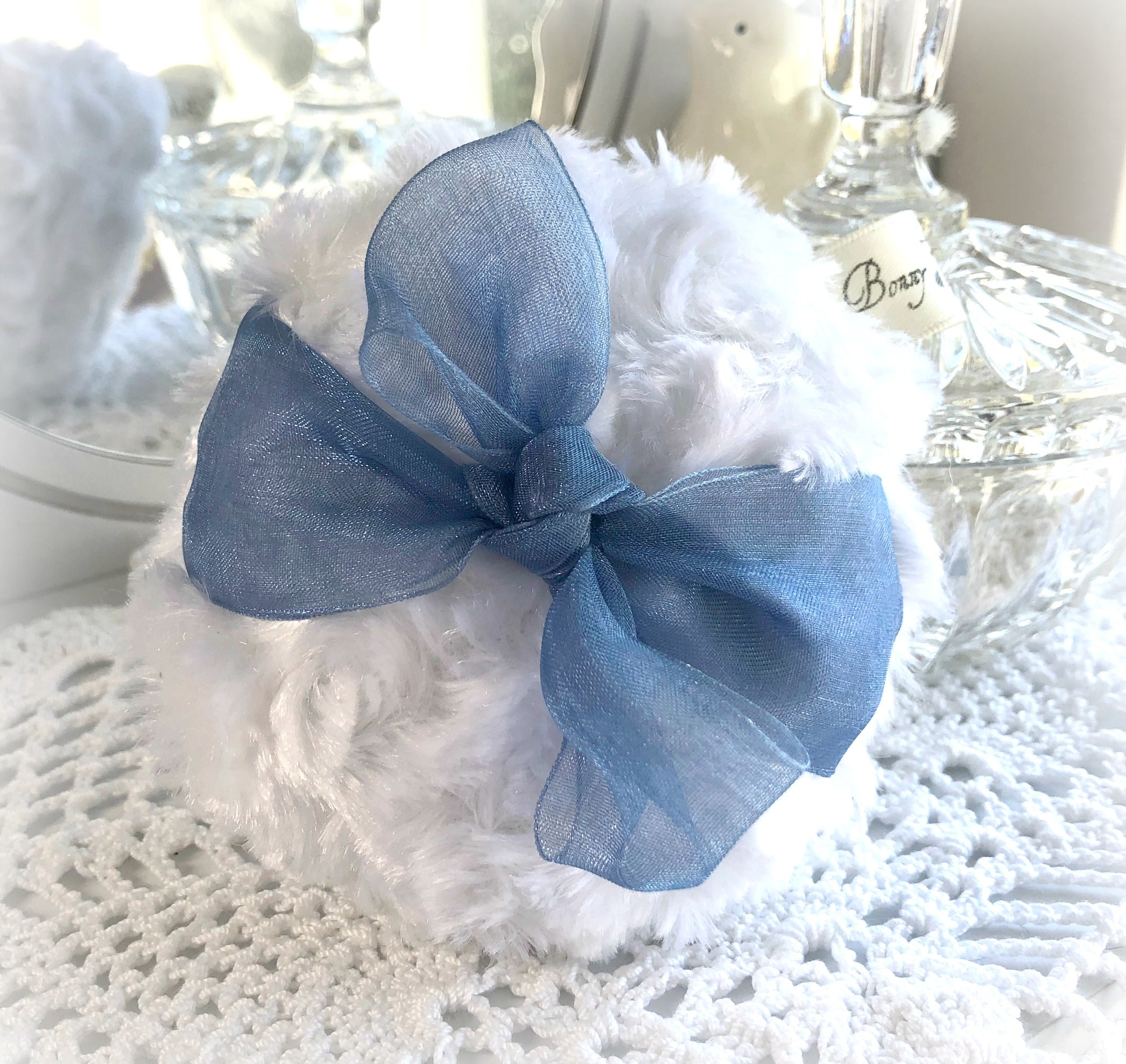 blue organza powder puff