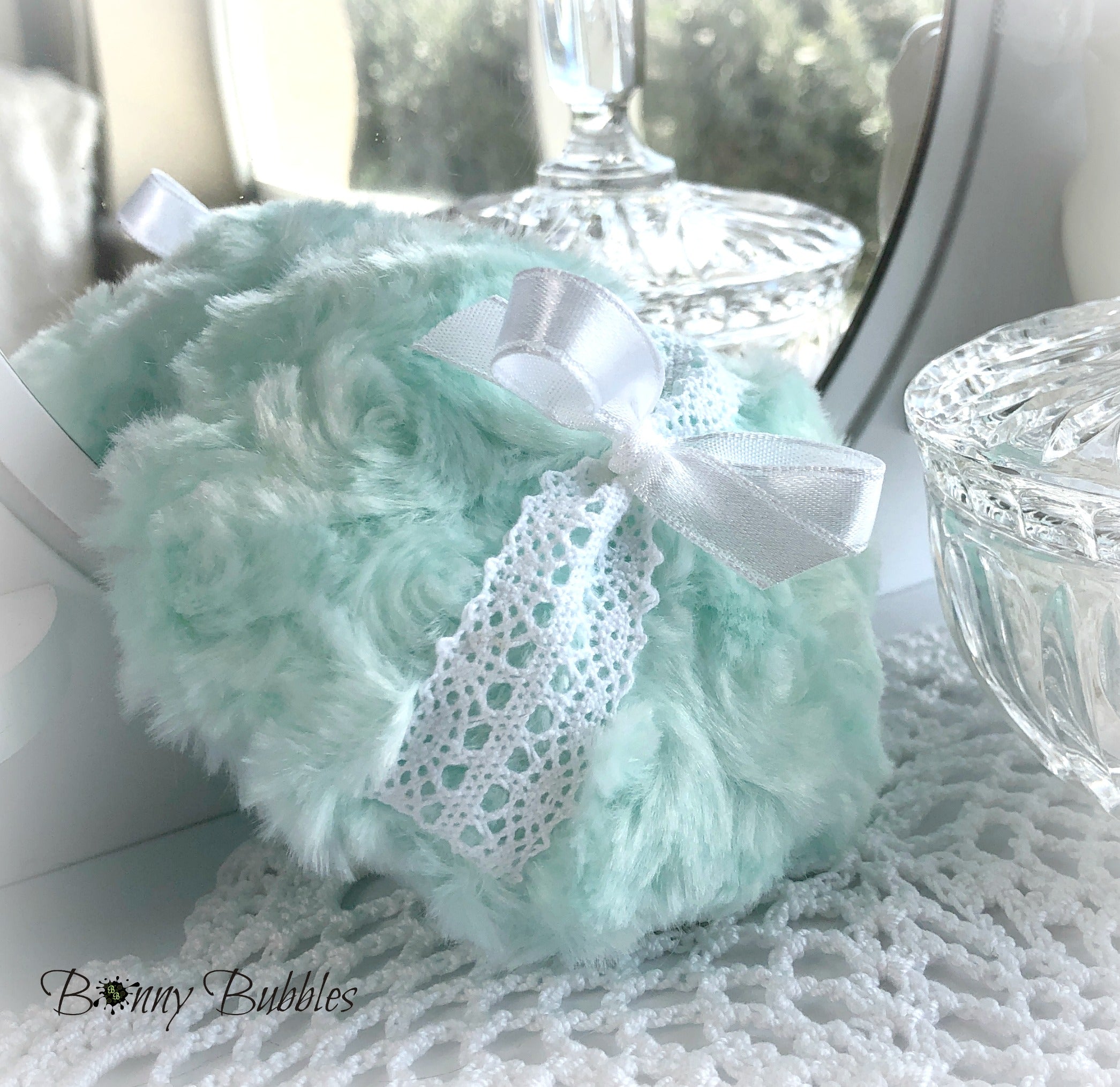 mint green body powder pouf